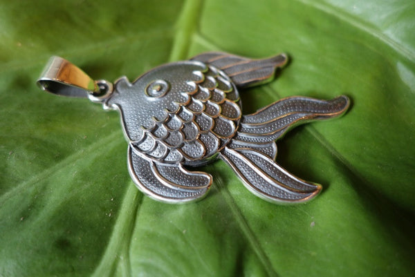 Handcrafted solid sterling .950 silver fish pendant from Taxco, Mexico