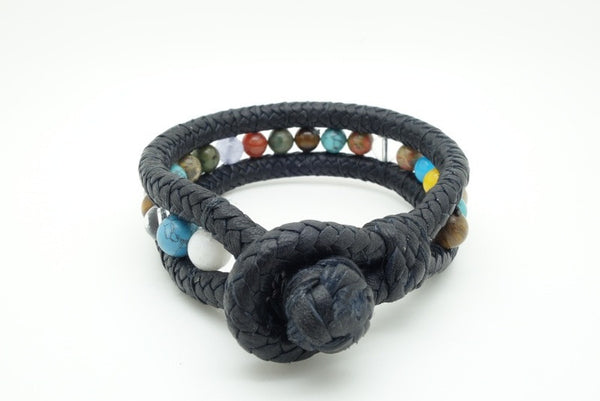 Handmade leather and natural stone bracelets. 9"