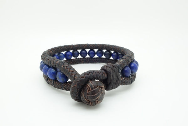 Handmade leather and natural stone bracelets. 9"