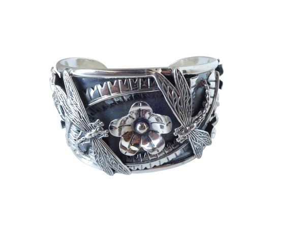 No Mas! 925 Sterling Silver Bracelet with Flower and Dragonflies