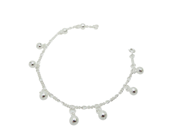 21cm Sterling Silver Anklet with Ball Accents