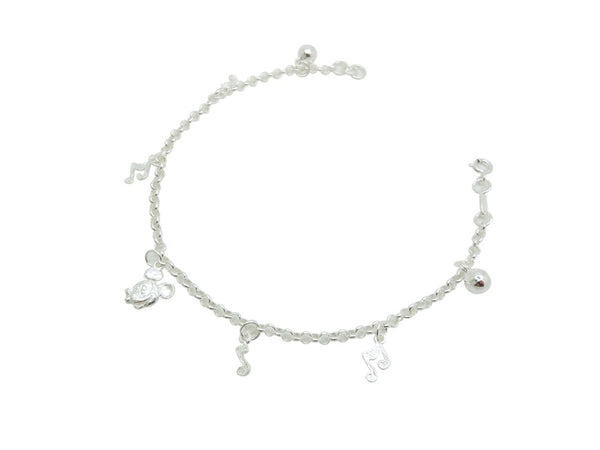 21cm Sterling Silver Anklet with Musical Note Accents