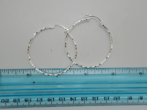 Handcrafted solid sterling .925 silver 40cm Diamond Cut Solid Silver  HOOP Earrings from Taxco, Mexico