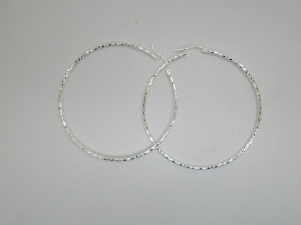 Handcrafted solid sterling .925 silver 59cm Diamond Cut Solid Silver  HOOP Earrings from Taxco, Mexico