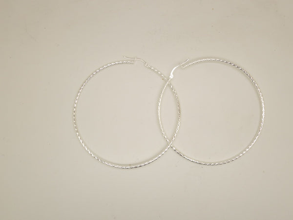 Handcrafted solid sterling .925 silver 70cm Diamond Cut Solid Silver  HOOP Earrings from Taxco, Mexico