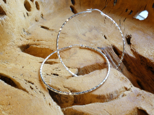 Handcrafted solid sterling .925 silver 70cm Diamond Cut Solid Silver  HOOP Earrings from Taxco, Mexico