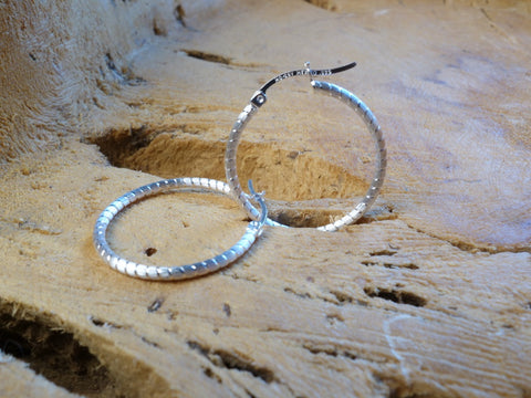 Handcrafted solid sterling .925 silver 25cm Diamond Cut Solid Silver  HOOP Earrings from Taxco, Mexico