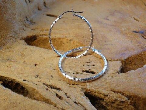 Handcrafted solid sterling .925 silver 32cm Diamond Cut Solid Silver  HOOP Earrings from Taxco, Mexico