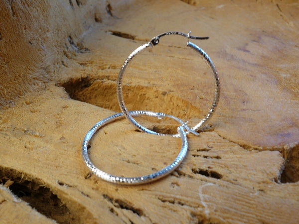 Handcrafted solid sterling .925 silver 30cm Diamond Cut Solid Silver  HOOP Earrings from Taxco, Mexico