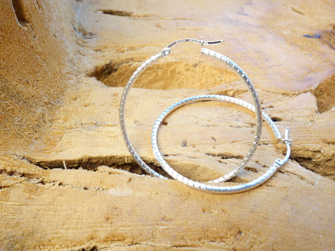 Handcrafted solid sterling .925 silver 40cm Diamond Cut Solid Silver  HOOP Earrings from Taxco, Mexico