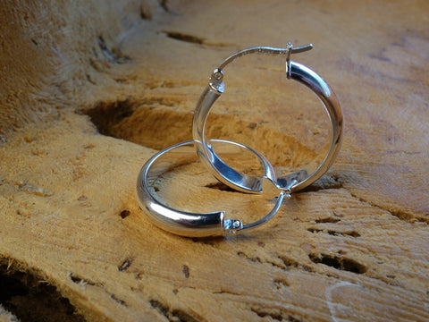 Handcrafted solid sterling .925 silver 22cm Solid Silver HOOP Earrings from Taxco, Mexico