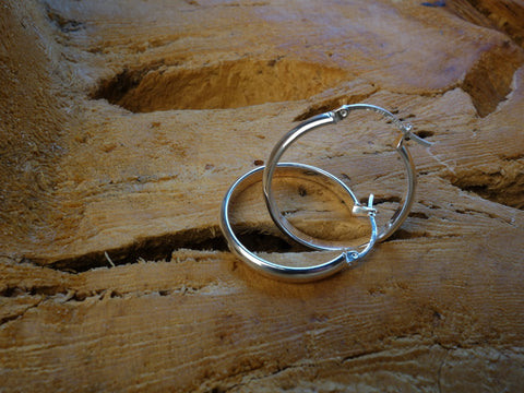 Handcrafted solid sterling .925 silver 26cm Solid Silver HOOP Earrings from Taxco, Mexico