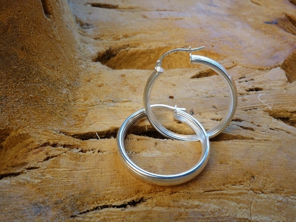 Handcrafted solid sterling .925 silver 32cm Solid Silver HOOP Earrings from Taxco, Mexico