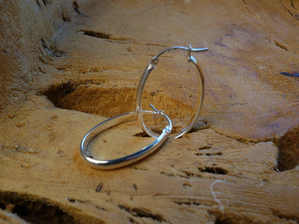Handcrafted solid sterling .925 silver 30cm Solid Silver Oval HOOP Earrings from Taxco, Mexico