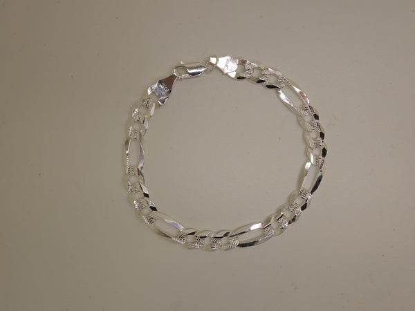Handcrafted solid sterling .925 silver 8 Inch Figaro Silver Bracelet from Taxco, Mexico