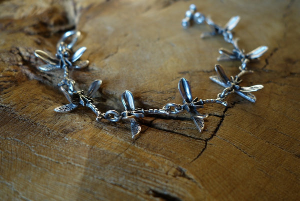Handcrafted solid sterling .925 silver dragonfly bracelet from Taxco, Mexico