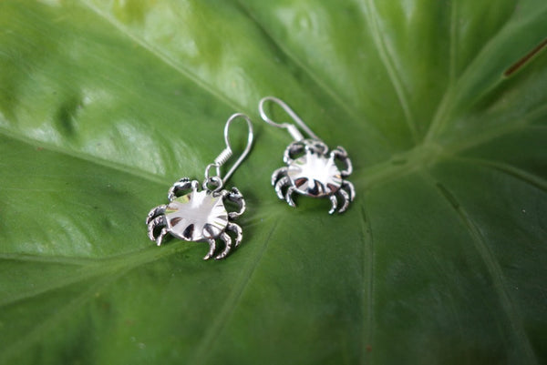 Handcrafted solid sterling .925 silver crab earrings from Taxco, Mexico