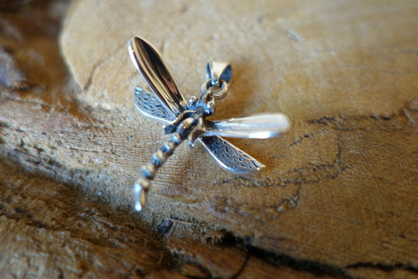 Handcrafted solid sterling .925 silver dragonfly pendant from Taxco, Mexico
