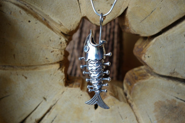 Handcrafted solid sterling .925 silver fish pendant from Taxco, Mexico