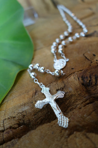 Handcrafted solid sterling .925 silver rosary from Taxco, Mexico