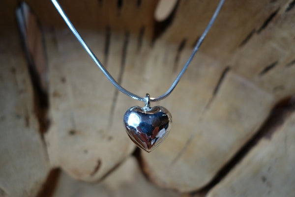 Handcrafted solid sterling .925 silver heart pendant from Taxco, Mexico