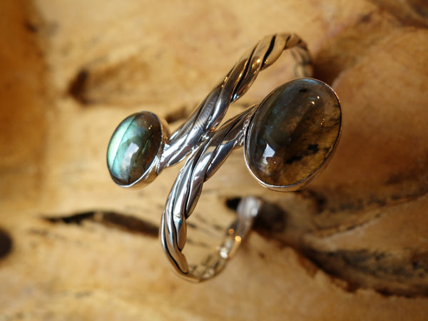 No Mas! Double Labradorite 925 Solid Silver Bracelet with twisted braid