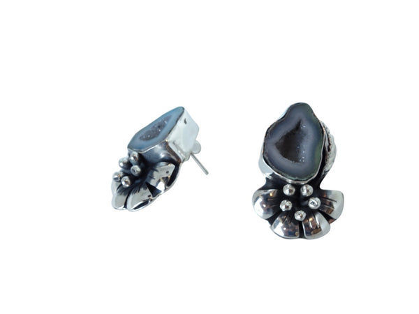 No Mas! Geode and Flower 925 Solid Silver Earrings Can Pair with NOV-P003